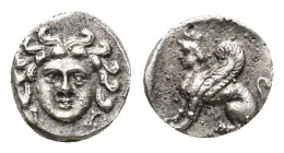 Cilicia, Uncertain, c. 4th Century BC. AR Obol (10mm, 0.75g). Facing female head. R/ Sphinx seated left. SNG BnF 479; SNG Levante 250. Some roughness,...