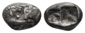 Kings of Lydia, Kroisos (c. 564/53-550/39 BC). AR 1/3 Stater (14mm, 3.41g). Sardes. Confronted foreparts of lion r. and bull l. R/ Two incuse squares....