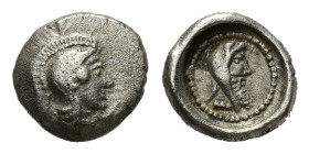 Dynasts of Lycia, Kherei ? (c. 410-390 BC). AR Obol (9mm, 0.69g). Uncertain mint. Helmeted head of Athena r. R/ Head of Kherei r., wearing Persian tia...