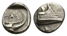 Lycia, Phaselis, 4th century BC. AR Tetrobol (15mm, 3.37g). Prow of galley r. R/ Stern of galley r. Heipp-Tamer Series 4, Emission 2; SNG von Aulock 4...