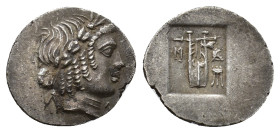 Lycian League, Masikytes, c. 27-20 BC. AR Hemidrachm (17mm, 1.95g). Laureate head of Apollo r. R/ Lyre; tripod to r.; all in incuse square. Troxell 11...