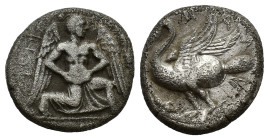Cilicia, Mallos, c. 440-390 BC. AR Stater (22mm, 10.18g). Winged male figure advancing r., holding solar disk in both hands; barley grain(?) to r. R/ ...