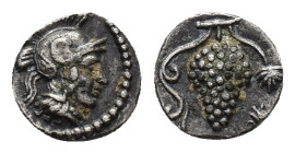Cilicia, Soloi, c. 410-375 BC. AR Obol (9mm, 0.62g). Helmeted head of Athena r. R/ Bunch of grapes with tendril to l., star to r. Cf. SNG BnF 187; SNG...