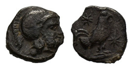Cilicia, Tarsos, c. 380 BC. AR Obol (9mm, 0.58g). Helmeted male head r. R/ Cock standing r. between two stars; all within circular incuse. Gökturk 26;...