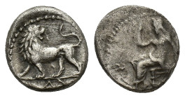 Persia, Alexandrine Empire, time of Stamenes - Seleukos (Satraps of Babylon, c. 328-311 BC). AR Drachm (14mm, 4.21g). Baaltars seated l., holding shor...