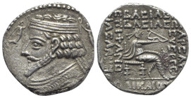 Kings of Parthia, Phraatakes (c. 2 BC-AD 4). BI Tetradrachm (27mm, 9.82g, 12h). Seleukeia on the Tigris, year 311 (1 BC). Diademed bust l.; Nikai to l...