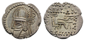 Kings of Parthia, Vologases VI (c. AD 208-228). AR Drachm (19mm, 3.06g, 12h). Ekbatana. Diademed bust l., wearing tiara with earflap. R/ Archer (Arsak...