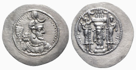 Sasanian Kings, Yazdgird (Yazdgard) I (AD 399-420). AR Drachm (31mm, 4.46g, 3h). Crowned bust r. R/ Fire altar with ribbons and attendants. Göbl type ...