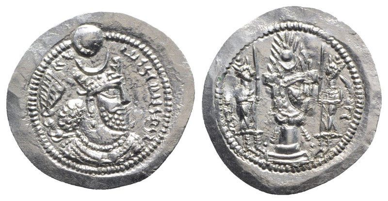 Sasanian Kings, Varhran V (AD 420-438). AR Drachm (30mm, 4.19g, 3h). Bust r., we...
