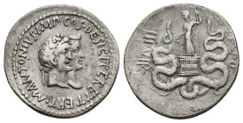 Mark Antony and Octavia, summer-autumn 39 BC. Ionia, Ephesus. AR Cistophorus (27mm, 11.76g). Conjoined heads right of Mark Antony, wreathed, and Octav...