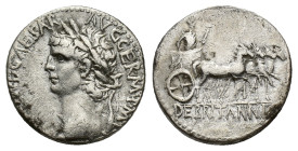 Claudius (41-54). Cappadocia, Caesarea-Eusebia. AR Didrachm (20mm, 7.70g). Laureate head l. R/ Claudius in triumphal quadriga r., holding sceptre and ...