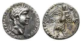 Nero (54-68). Cappadocia, Caesarea-Eusebia. AR Hemidrachm (13mm, 1.60g). Laureate head of Nero r. R/ Nike advancing r., holding palm and wreath. RPC I...