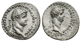 Nero and Divus Claudius (54-68). Cappadocia, Caesarea-Eusebia. AR Didrachm (21mm, 6.38g), c. 63-65. Laureate head of Nero r. R/ Laureate head of Divus...