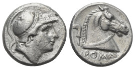 Anonymous, Rome, c. 240 BC. AR Didrachm (19mm, 6.63g, 6h). Head of Mars r., wearing crested Corinthian helmet decorated with a griffin. R/ Head of hor...