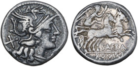 Spurius Afranius, Rome, 150 BC. AR Denarius (18mm, 3.42g). Helmeted head of Roma r. R/ Victory driving biga r., holding whip and reins. Crawford 206/1...
