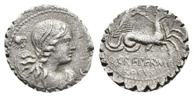 Q. Crepereius M.f. Rocus, Rome, 69 BC. AR Serrate Denarius (16.5mm, 3.18g). Draped bust of Amphitrite r.; scorpion to l., crescent to r. R/ Neptune dr...