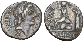 C. Piso L.f. Frugi. 61 BC, Rome, AR Denarius (18mm, 3.77g). Head of Apollo r. with fillet; III:: behind. R/ Naked horseman galloping r., holding long ...