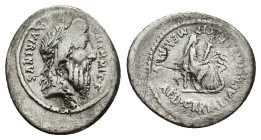 C. Memmius C.f., Rome, 56 BC. AR Denarius (20mm, 3.66g). Laureate and bearded head of Quirinus r. R/ Ceres seated r., holding torch and three stalks o...