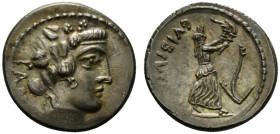 Roman Imperatorial, C. Vibius C.f. C.n. Pansa Caetronianus, Rome, 48 BC. AR Denarius (19mm, 3.96g, 10h). Head of young Bacchus (or Liber) r., wearing ...