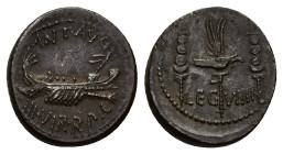 Mark Antony, Patrae(?), Autumn 32-spring 31 BC. AR Denarius (19mm, 3.90g). Legionary type. Galley r. R/ LEG VIIII, Legionary aquila r. between two sta...