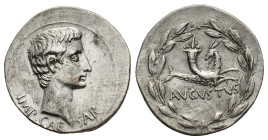 Augustus (27 BC-AD 14). AR Cistophorus (27mm, 11.97g). Ephesus, c. 25-20 BC. Bare head r. R/ Capricorn r., head l., bearing cornucopia on back; all wi...
