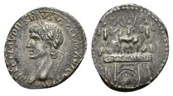 Nero Claudius Drusus (died 9 BC). AR Denarius (19mm, 3.09g). Rome, 41-2. Head l., wearing oak wreath. R/ DE GERMANIS on architrave of triumphal arch s...