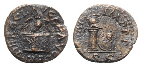 Nero (54-68). Æ Quadrans (16mm, 2.47g, 6h). Rome, c. AD 65. Owl, with wings spread, standing facing on altar adorned with garland. R/ Column surmounte...
