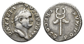 Vespasian (69-79). AR Denarius (19mm, 3.23g). Rome, AD 74. Laureate head r. R/ Winged caduceus. RIC II 684; RSC 361a. VF
