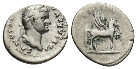 Domitian (Caesar, 69-81). AR Denarius (19mm, 2.56g). Rome, 76-7. Laureate head r. R/ Pegasus standing r. RIC II 921 (Vespasian); RSC 47. Good Fine