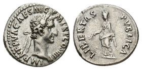 Nerva (96-98). AR Denarius (17mm, 3.37g). Rome, AD 97. Laureate head r. R/ Libertas standing l., holding pileus and sceptre. RIC II 19; RSC 113. VF - ...
