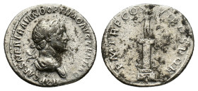 Trajan (98-117). AR Denarius (20mm, 2.72g). Rome, 114-5. Laureate and draped bust r. R/ Trajan's Column: column surmounted by statue of Trajan standin...