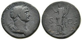 Trajan (98-117). Æ Sestertius (33.5mm, 25.77g). Rome, 114-6. Laureate and draped bust r. R/ Felicitas standing l., holding caduceus and cornucopia. RI...