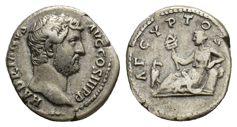 Hadrian (117-138). AR Denarius (16.5mm, 3.19g). “Travel series” issue. Rome, c. ...