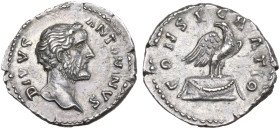 Divus Antoninus Pius (died AD 161). AR Denarius (19.5mm, 3.43g). Rome, AD 161. Bare head r. R/ Eagle standing r. on garlanded altar, head l. RIC III 4...