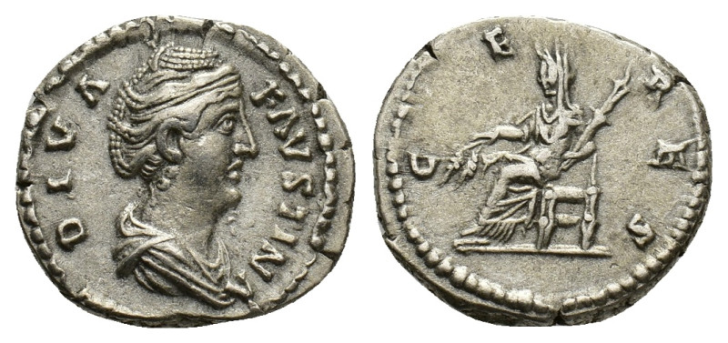 Diva Faustina Senior (died 140/1). AR Denarius (19mm, 3.36g). Rome, 146-161. Dra...