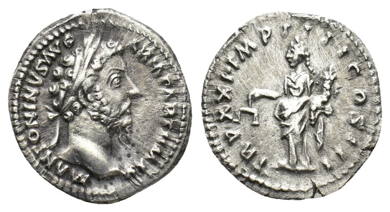 Marcus Aurelius (161-180). AR Denarius (18mm, 3.31g). Rome, 166-7. Laureate head...