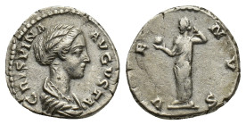 Crispina (Augusta, 178-182). AR Denarius (18mm, 3.23g), Rome, 178-182. Draped bust r. R/ Venus standing l., holding apple and drawing up fold of drape...