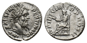 Pertinax (AD 193). AR Denarius (19mm, 3.27g). Rome. Laureate head r. R/ Ops seated l. on throne, holding two grain ears and resting hand on seat of th...