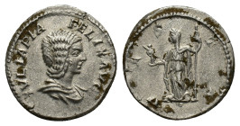 Julia Domna (Augusta, 193-217). AR Denarius (18mm, 3.53g). Rome, c. 211-5. Draped bust r. R/ Vesta standing l., holding palladium and sceptre. RIC IV ...