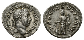 Severus Alexander (222-235). AR Denarius (20mm, 3.32g). Rome, AD 232. Laureate bust r., with slight drapery. R/ Providentia standing l., holding grain...