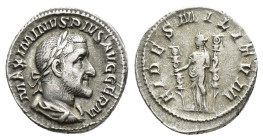 Maximinus I (235-238). AR Denarius (19mm, 3.02g). Rome, AD 236. Laureate, draped and cuirassed bust r. R/ Fides standing facing, head l., holding sign...