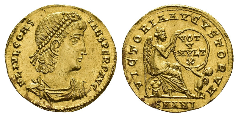 Constans (337-350). AV Solidus (21.5mm, 4.45g). Antioch, 337-347. Pearl-diademed...