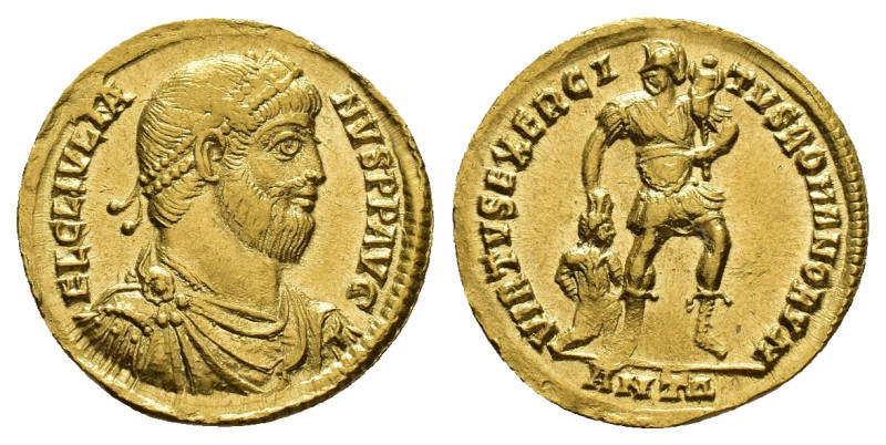 Julian II (360-363). AV Solidus (21mm, 4.44g). Antioch, 361-3. Pearl-diademed, d...