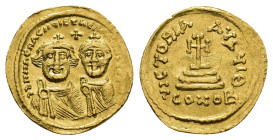 Heraclius with Heraclius Constantine (610-641). AV Solidus (20.5mm, 4.42g). Constantinople, 616-625. Crowned and draped facing busts of Heraclius and ...