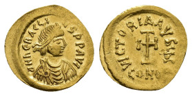 Heraclius (610-641). AV Tremissis (17mm, 1.42g). Constantinople, 610-3. Diademed, draped and cuirassed bust r. R/ Cross potent; CONOB. MIB 73b; DOC 53...