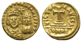 Heraclius and Heraclius Constantine (610-641). AV Solidus (14mm, 4.39g, 6h). Carthage, year 1 (612/3). Crowned, draped and cuirassed busts of Heracliu...
