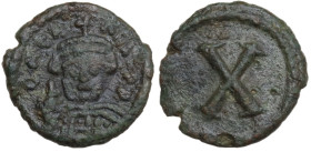 Heraclius (610-641). Æ 10 Nummi (12mm, 1.08g). Rome. Crowned and draped facing bust. R/ Large X. MIB 247; DOC 269; Sear 893. Extremely Rare, Good VF