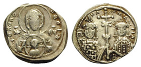 Michael VII Ducas with Maria (1071-1078). EL Tetarteron Nomisma (19mm, 4.00g, 6h). Constantinople. Bust of the Theotokos facing, holding nimbate head ...