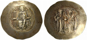 Manuel I Comnenus (1143-1180). EL Aspron Trachy (30.5mm, 4.22g, 6h). Constantinople, 1167-1183. Christ Pantokrator enthroned facing. R/ Manuel standin...