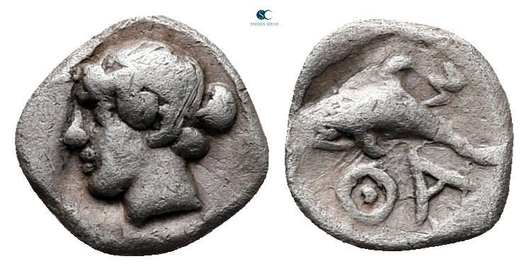 Islands off Thrace. Thasos circa 411-404 BC. 
Hemiobol AR

8 mm, 0,29 g

He...